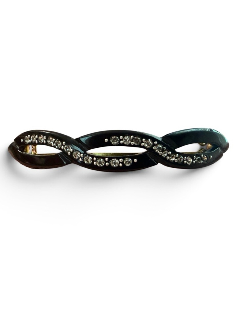 1970’s Glam Black Rhinestone French Barrette Clip, 3.5” Long, Deadstock Unworn